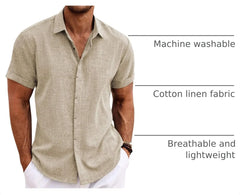 COOFANDY Men's Linen Shirts Short Sleeve Casual Shirts Button Down Shirt for Men Beach Summer Wedding Shirt
