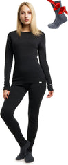100% Merino Wool Base Layer Women Set - Thermal Underwear Women Top, Bottom