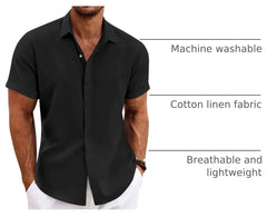 COOFANDY Men's Linen Shirts Short Sleeve Casual Shirts Button Down Shirt for Men Beach Summer Wedding Shirt