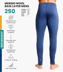 100% Merino Wool Base Layer Mens Pants - Thermal Underwear Long Johns
