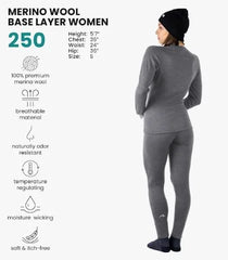 100% Merino Wool Base Layer Women Set - Thermal Underwear Women Top, Bottom