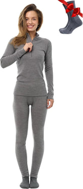 100% Merino Wool Base Layer Women Set - Thermal Underwear Women Top, Bottom
