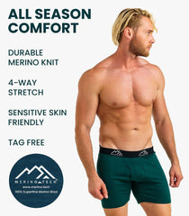 100% Merino Wool Underwear Mens - 1-2 Pack Boxer Briefs for Men 17.5um