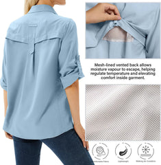 Women's UPF 50 Long Sleeve Sun Protection Safari Fish Hiking Shirts