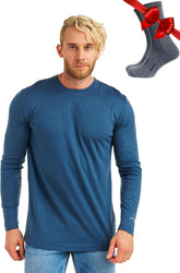 100% Merino Wool Base Layer Mens - Long Sleeve Thermal Shirts with Socks