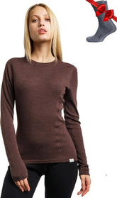 100% Merino Wool Base Layer Women - Long Sleeve Thermal Shirt with Socks