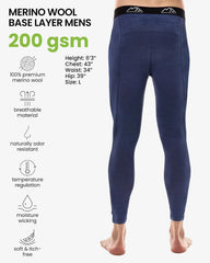 100% Merino Wool Base Layer Mens Long Johns - Thermal Underwear Bottoms