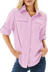 Women's UPF 50 Long Sleeve Sun Protection Safari Fish Hiking Shirts
