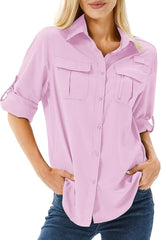 Women's UPF 50 Long Sleeve Sun Protection Safari Fish Hiking Shirts