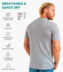 100% Merino Wool T-Shirt Men - Base Layer Top Undershirt with Hiking Socks