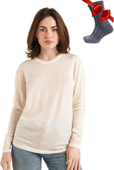 100% Merino Wool Base Layer Women - Long Sleeve Thermal Shirt with Socks