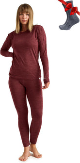 100% Merino Wool Base Layer Women Set - Thermal Underwear Women Top, Bottom