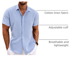 COOFANDY Men's Linen Shirts Short Sleeve Casual Shirts Button Down Shirt for Men Beach Summer Wedding Shirt