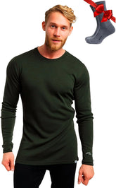 100% Merino Wool Base Layer Mens - Long Sleeve Thermal Shirts with Socks