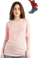 100% Merino Wool Base Layer Women - Long Sleeve Thermal Shirt with Socks