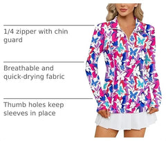 LOMON Women Long Sleeve Shirts Sun Protection 1/4 Zip Summer Quick Dry Hiking Shirts Quarter Zip Pullover for Women