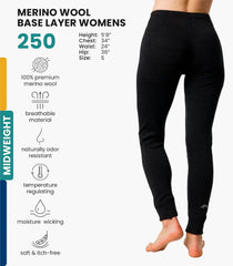 100% Merino Wool Base Layer Women Pants - Thermal Leggings Underwear