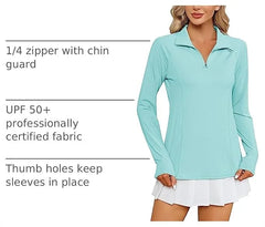 LOMON Women Long Sleeve Shirts Sun Protection 1/4 Zip Summer Quick Dry Hiking Shirts Quarter Zip Pullover for Women