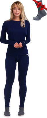 100% Merino Wool Base Layer Women Set - Thermal Underwear Women Top, Bottom