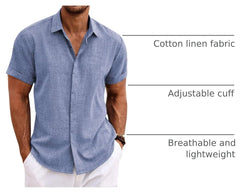 COOFANDY Men's Linen Shirts Short Sleeve Casual Shirts Button Down Shirt for Men Beach Summer Wedding Shirt