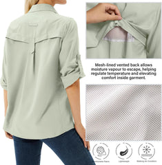 Women's UPF 50 Long Sleeve Sun Protection Safari Fish Hiking Shirts