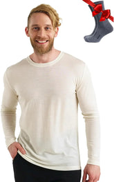 100% Merino Wool Base Layer Mens - Long Sleeve Thermal Shirts with Socks