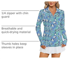 LOMON Women Long Sleeve Shirts Sun Protection 1/4 Zip Summer Quick Dry Hiking Shirts Quarter Zip Pullover for Women
