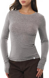Women's Merino Wool Blend Shirts Long Sleeve Tops Crew Neck Fitted Basic Tee Cozy Embrace Collection