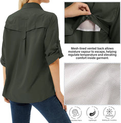Women's UPF 50 Long Sleeve Sun Protection Safari Fish Hiking Shirts