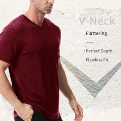 Merino Protect 100% Merino Wool V-Neck T Shirts for Men Odor Resistance Base Layer Hiking Travel T-Shirt Soft Undershirt
