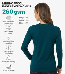 100% Merino Wool Base Layer Women - Thermal Merino Wool Shirt Women