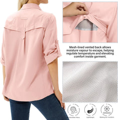 Women's UPF 50 Long Sleeve Sun Protection Safari Fish Hiking Shirts
