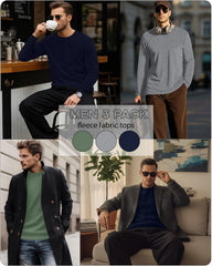 3 Pack Mens Long Sleeve Thermal Shirts Crew Neck Tops