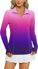 LOMON Women Long Sleeve Shirts Sun Protection 1/4 Zip Summer Quick Dry Hiking Shirts Quarter Zip Pullover for Women