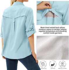 Women's UPF 50 Long Sleeve Sun Protection Safari Fish Hiking Shirts