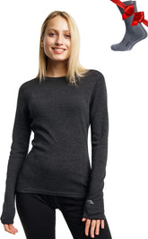 100% Merino Wool Base Layer Women - Long Sleeve Thermal Shirt with Socks