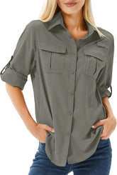 Women's UPF 50 Long Sleeve Sun Protection Safari Fish Hiking Shirts