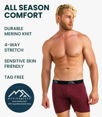 100% Merino Wool Underwear Mens - 1-2 Pack Boxer Briefs for Men 17.5um