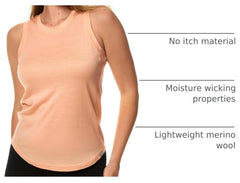 100% Merino Wool Tank Top Women - Active Sleeveless Undershirt Base Layer