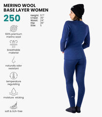 100% Merino Wool Base Layer Women Set - Thermal Underwear Women Top, Bottom