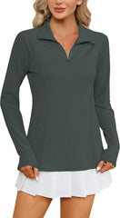 LOMON Women Long Sleeve Shirts Sun Protection 1/4 Zip Summer Quick Dry Hiking Shirts Quarter Zip Pullover for Women