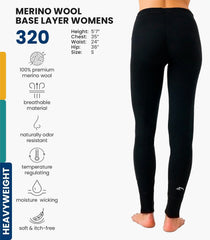 100% Merino Wool Base Layer Women Pants - Thermal Leggings Underwear