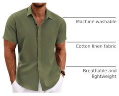 COOFANDY Men's Linen Shirts Short Sleeve Casual Shirts Button Down Shirt for Men Beach Summer Wedding Shirt