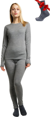 100% Merino Wool Base Layer Women Set - Thermal Underwear Women Top, Bottom