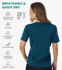 100% Merino Wool Shirt Women - Short Sleeve Tee Base Layer Top Undershirt