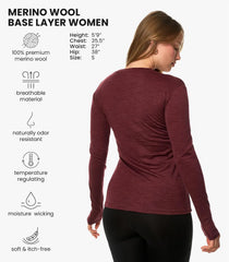 100% Merino Wool Base Layer Women - Thermal Merino Wool Shirt Women