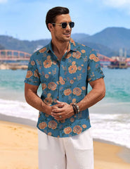 COOFANDY Men's Linen Shirts Short Sleeve Casual Shirts Button Down Shirt for Men Beach Summer Wedding Shirt