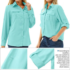 Women's UPF 50 Long Sleeve Sun Protection Safari Fish Hiking Shirts