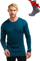 100% Merino Wool Base Layer Mens - Long Sleeve Thermal Shirts with Socks