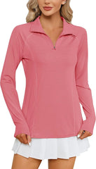 LOMON Women Long Sleeve Shirts Sun Protection 1/4 Zip Summer Quick Dry Hiking Shirts Quarter Zip Pullover for Women